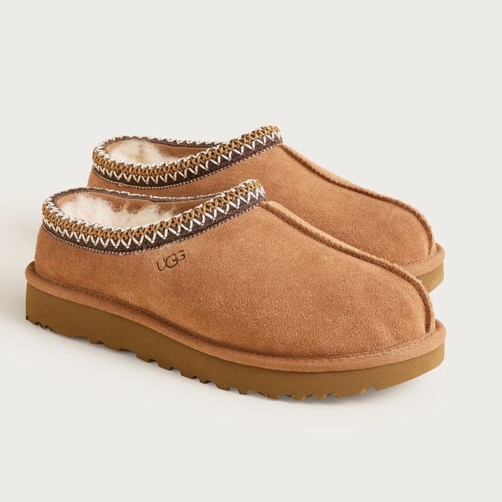 UGG Tasman II Slipper Womens 10 Chestnut Suede Embroidered Braid Wool Shearling